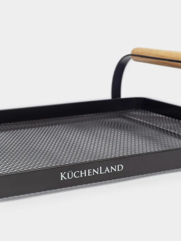 Науа, 33х23 см, тұтқалары бар, металл/ағаш, тікбұрышты, қара, Black style, image-2