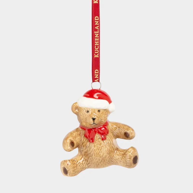 Игрушка елочная, 6 см, керамика, коричневая, Мишка с бантом, Figure christmas