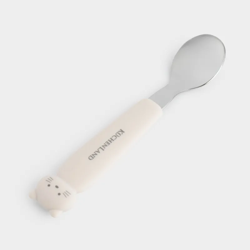 Ложка, детская, 14 см, сталь/силикон, бежевая, Кошка, Kiddy, image-2