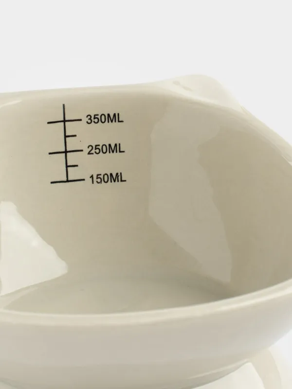 Жануарларға арналған тостаған, 13х9 см, 350 мл, өлшеуіш шкаласы бар, аяқты, керамика, сұр, мысық, Whiskers, image-1