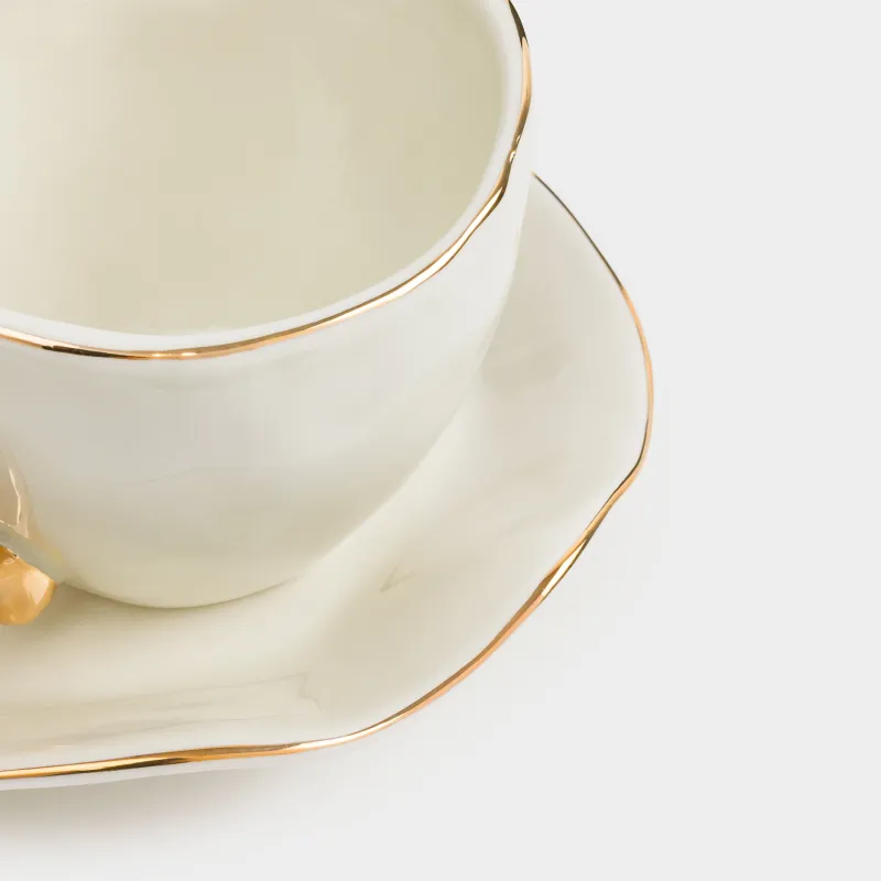 Шай жұбы, 1 адам, 2 зат, 280 мл, фарфор Р, алтын жиегі бар, Бұйра жиекті, Wavy gold, image-3
