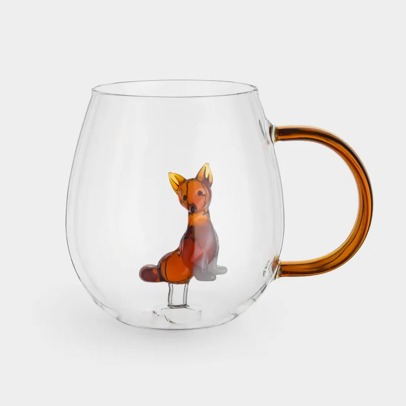 Кружка, 440 мл, стекло Б, янтарная ручка, Лиса, Shape