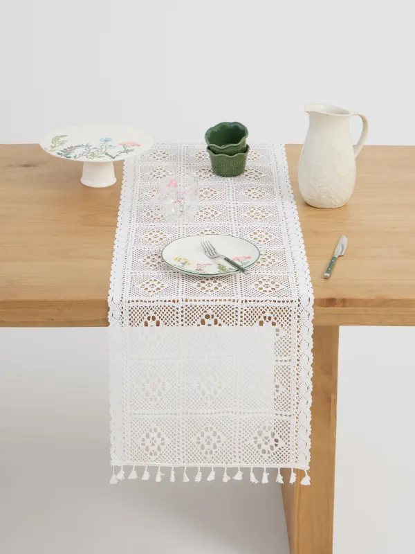 Дорожка настольная, 40х160 см, с кисточками, Ажурный узор, Tracery, image-2