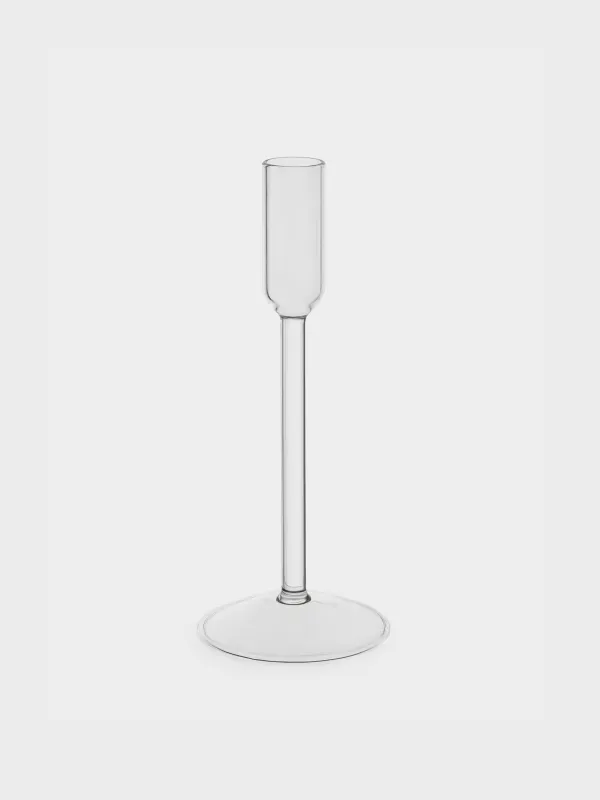 Подсвечник, 19 см, для тонкой свечи, на ножке, стекло, Clear, image-0