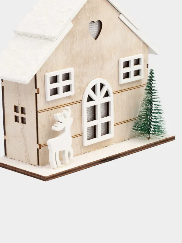 Статуэтка с подсветкой, 19х18 см, Домик с оленем, Figure wood, image-1