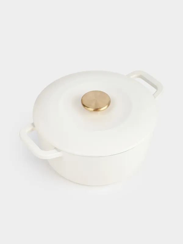 Казан, 24 см, 4,5 л, с крышкой, чугун, молочный, Light kitchen, image-1