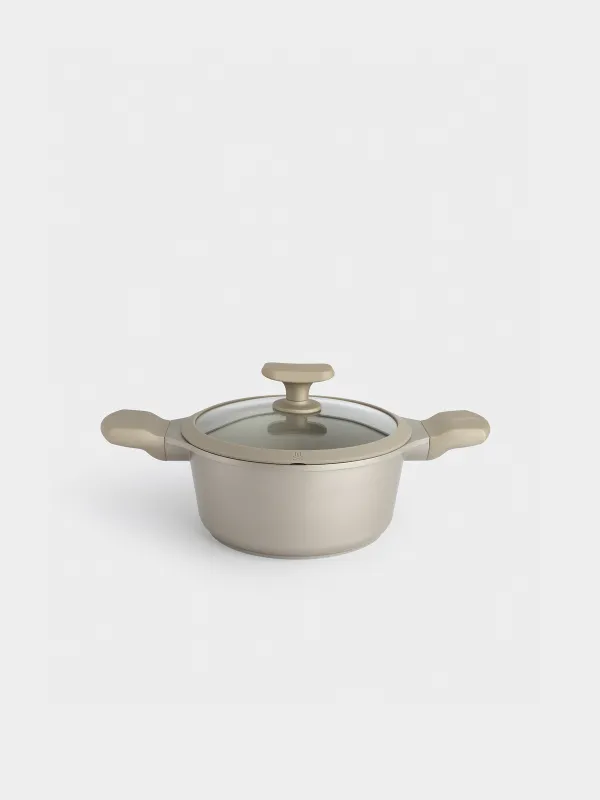 Кастрюля, 20 см, 2,4 л, с крышкой, с покрытием, алюминий, серо-бежевая, Dainty, image-1