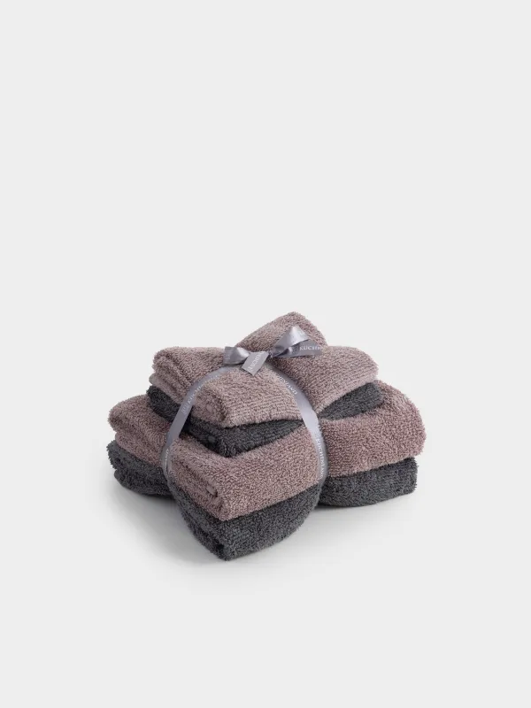 Комплект полотенец, 50х90/70х140 см, 4 шт, хлопок, темно-серый/розовый, Terry cotton, image-6