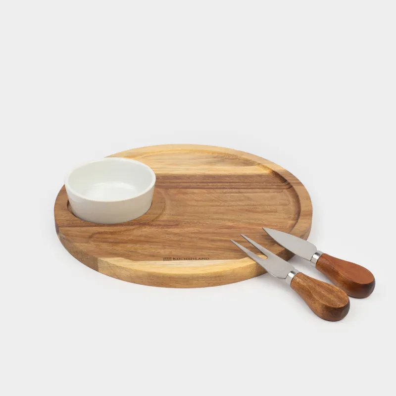 Ірімшік жинағы, 4 PR, тақта-ыдыс / пиала, болат / керамика / ағаш, шеңбер, Noble tree