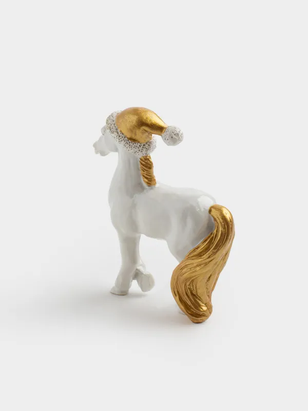 Мүсінше, 8 см, полирезин, алтын түстес ақ, Қалпақ киген жылқы, Horse white, image-3