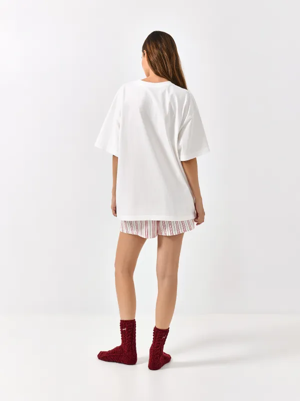 Әйелдер футболкасы, өлшемі S, мақта, сүт түстес, Жаңа жылдық тілектер тізімі, Limva, image-4