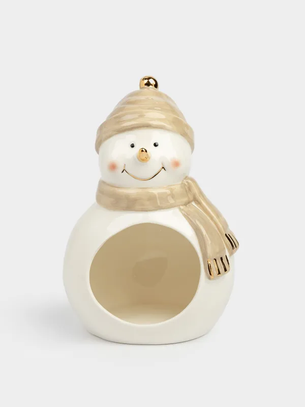 Кәмпит ыдысы, 21х16 см, фарфор P, ақ және сарғылт-қоңыр, Қалпақ пен шарф таққан аққала, Snowy, image-0