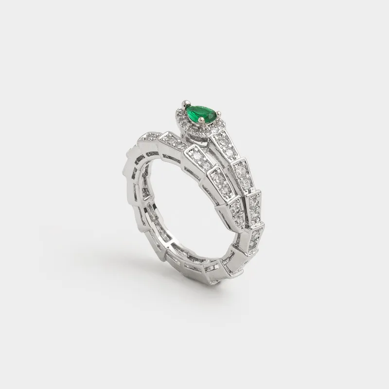 Сақина, өлшемі S-M, бірыңғай өлшем, металл/цирконий, күміс түстес, Жылан, Jewelry snake crystal