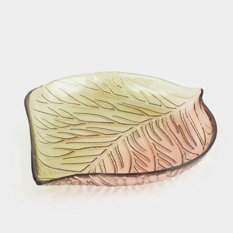 Ыдыс, 27х23х4 см, шыны, жасыл-кәріптас, Жапырақ, Leaves