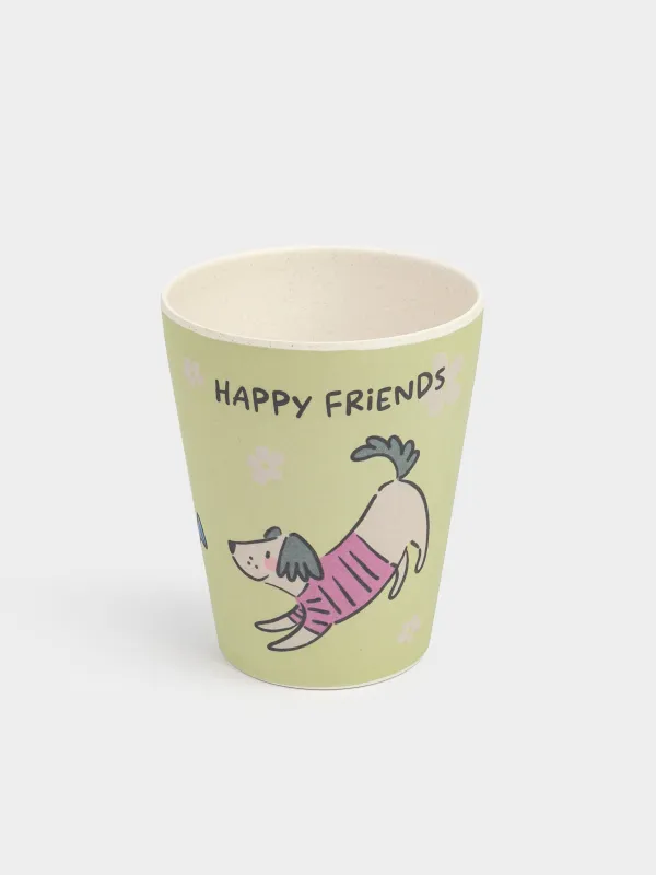 Ыдыс-аяқ жинағы, балаларға арналған, 1 адам, 5 зат, бамбук, қызғылт-жасыл, Иттер, Pretty friends, image-3