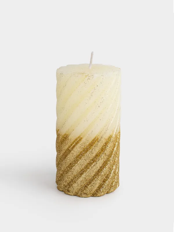 Свеча, 8х14 см, цилиндрическая, с блестками, золотистая, Spiral shap, image-0