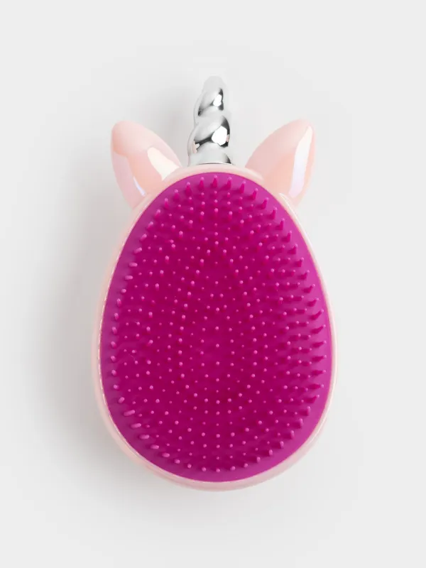 Шашқа арналған массаж тарағы, 12 см, балалар, пластик/силикон, қызғылт, Бір мүйізді, Unicorn, image-0