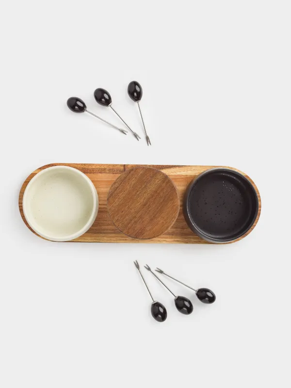 Тіскебасарларға арналған жиынтық, 3 зат, тұғырда, таяқшалары бар, керамика/ағаш, ақ-қара, Noble tree, image-2