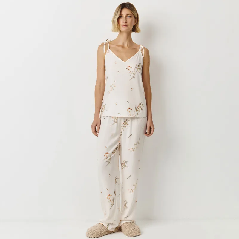 Әйелдер шалбары, үйге арналған, өлшемі L, вискоза, сүт түстес, Гүлдер, Norla