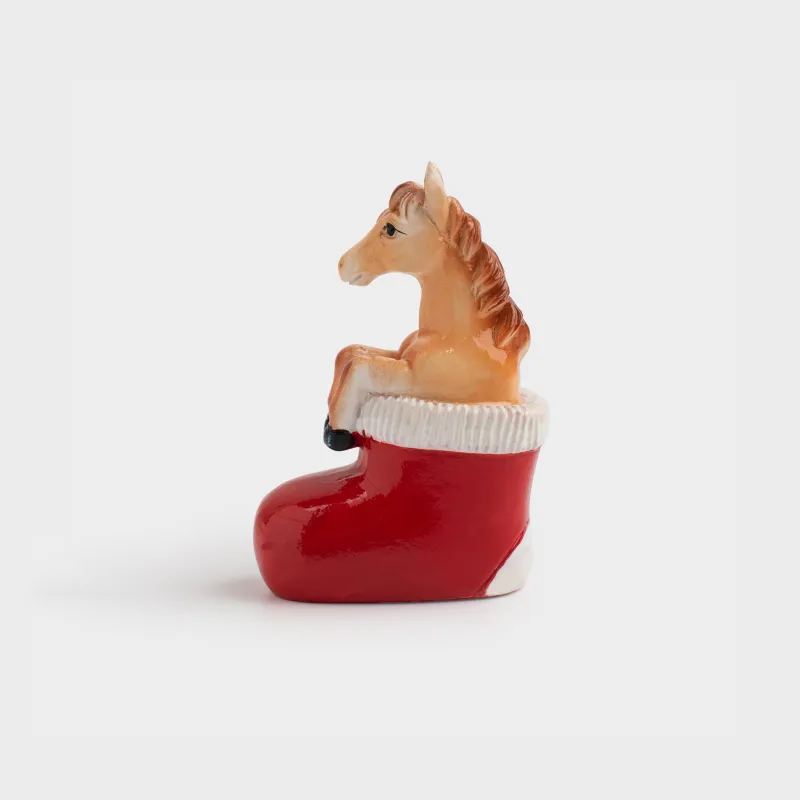 Мүсінше, 8 см, полирезин, қызыл-қоңыр, Жылқы мен етік, Horse christmas