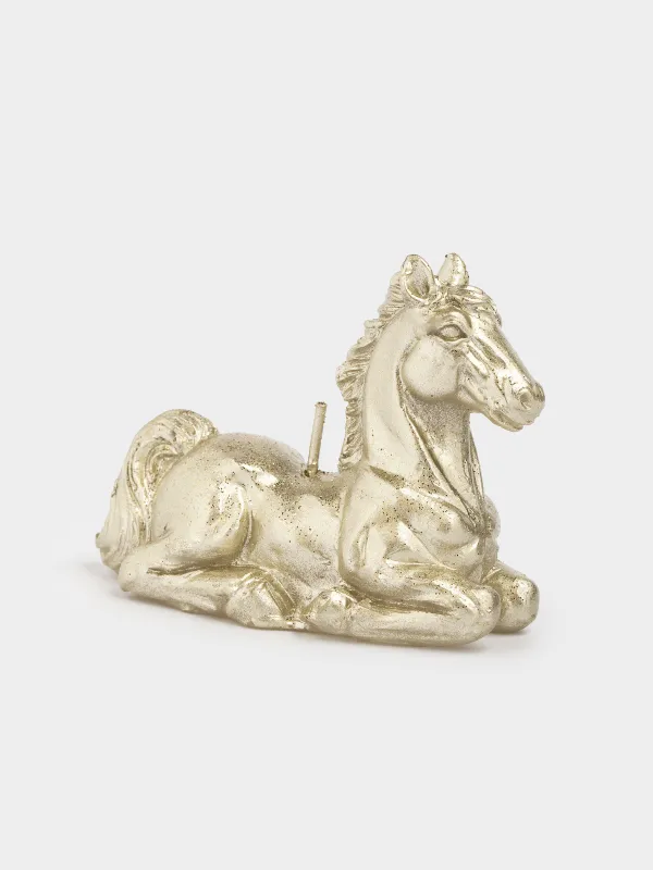 Свеча, 9x7 см, с блестками, шампань, Лошадь, Horse gold, image-2