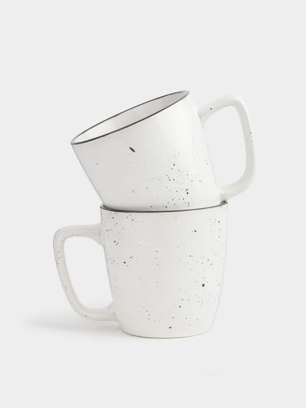Кружка, 450 мл, 2 шт, керамика, белая, с черным кантом, в крапинку, Speckled black, image-0