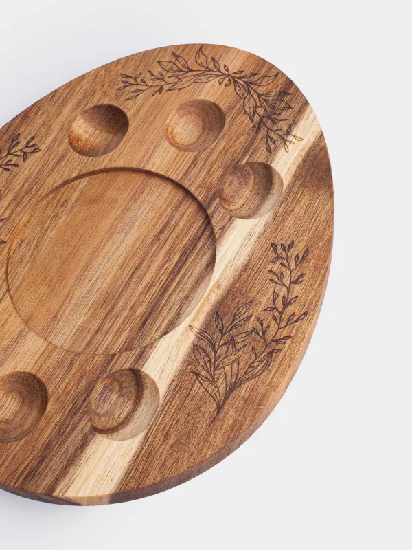 Пасха ыдысы, 28х22 см, 6 бөлім, Куличке арналған орыны бар, ағаш, жұмыртқа, жапырақтар, Noble tree, image-1