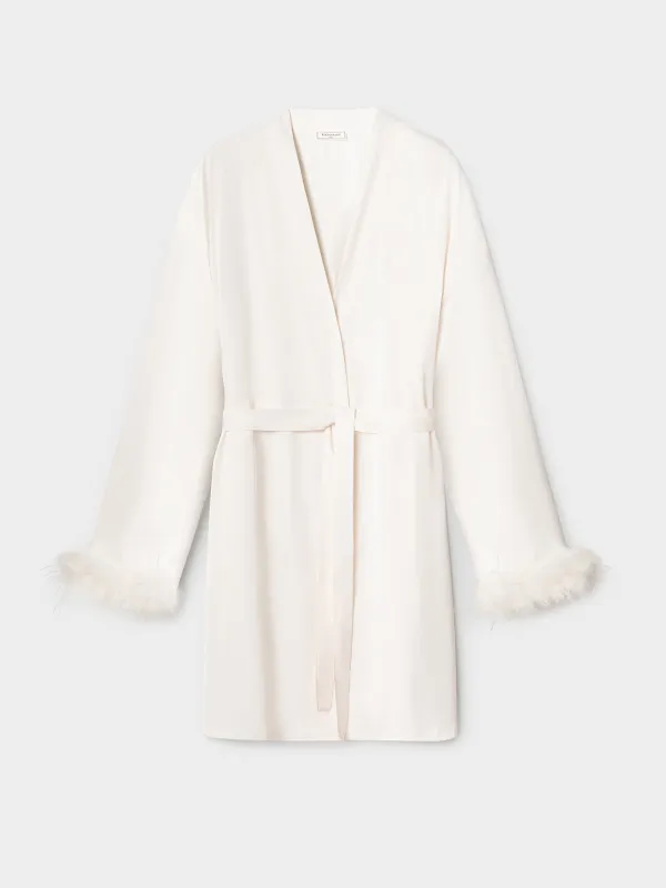 Әйелдер халаты, үйге арналған, өлшемі L, ұзын жеңді, полиэстер/қауырсын, сүт түстес, Adria, image-6