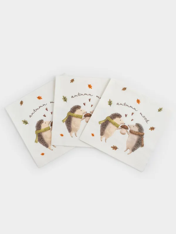 Қағаз майлықтар, 33х33 см, 20 дана, шаршы, ақ, Шарф таққан кірпілер, Forest hedgehogs, image-2