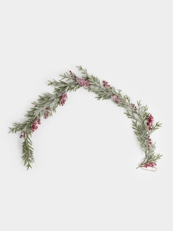 Ветка-гирлянда декоративная, 1,3 м, подвесная, полиэтилен/пенопласт, Красные ягоды, Red berry, image-0