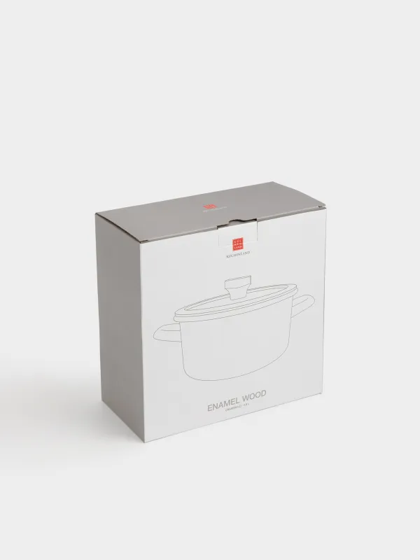 Кәстрөл, 20 см, 2,9 л, қақпағы бар, эмальданған металл/ағаш, сүт түстес, Emamel wood, image-5