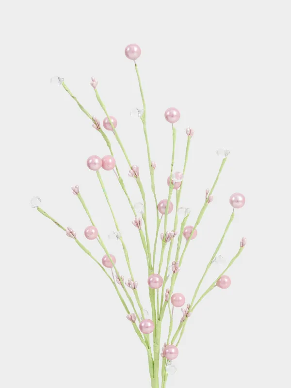 Ветка декоративная, 45 см, бумага, Розовые бусины с кристаллами, Balls decor, image-1