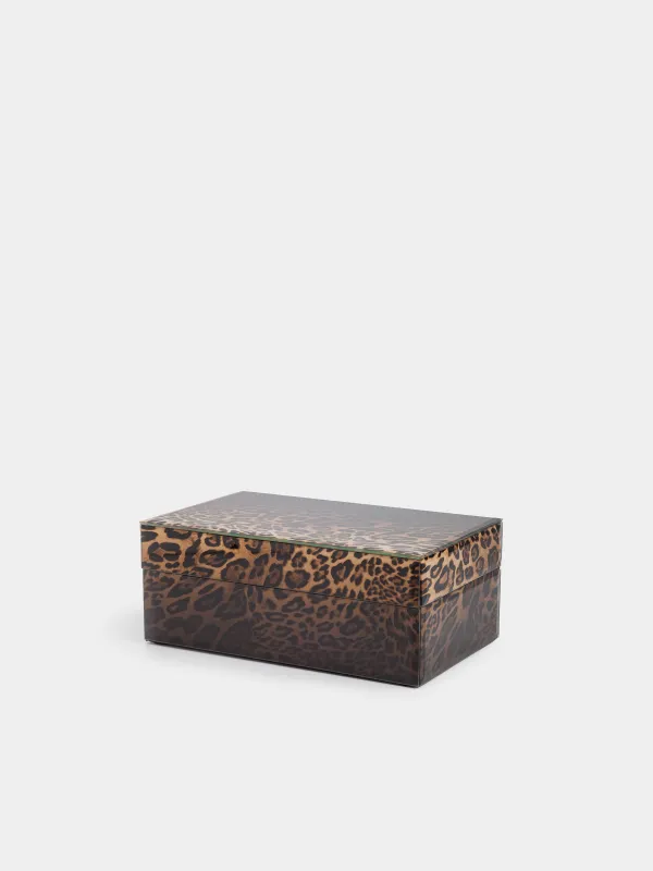 Шкатулка для украшений, 21х13 см, стекло, коричневая, Леопард, Leopard, image-0