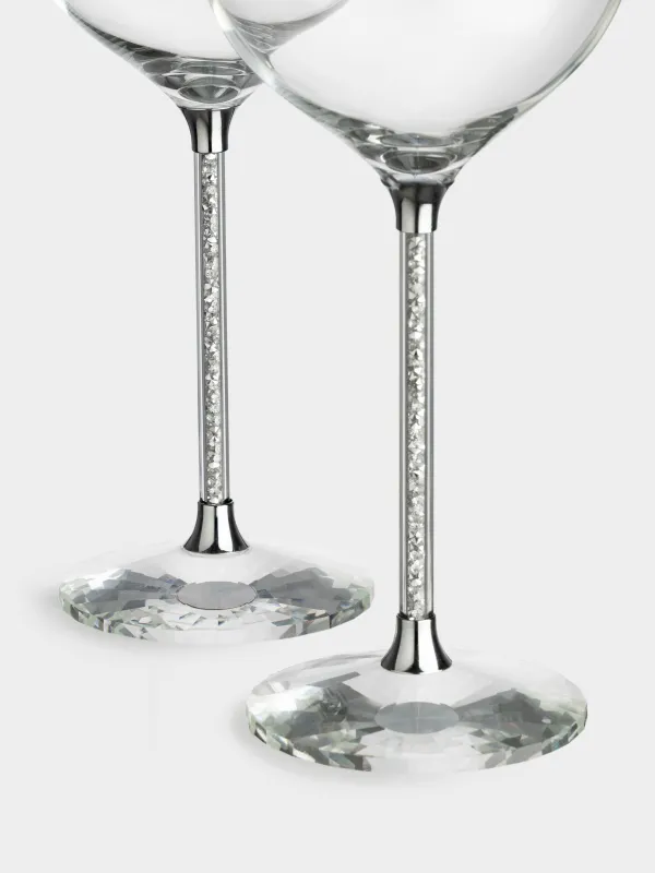 Шарап бокалы, 600 мл, 2 дана, шыны/страздар, Күміс кристалдар, Diamond, image-3