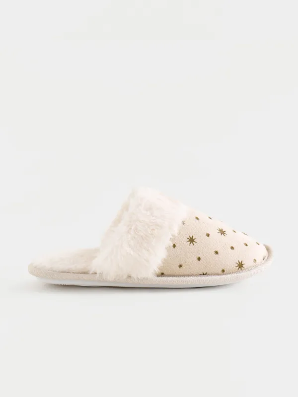 Тапочки детские, домашние, микрофибра/искусственный мех, бежевые, Звезды, Downy joy, image-0
