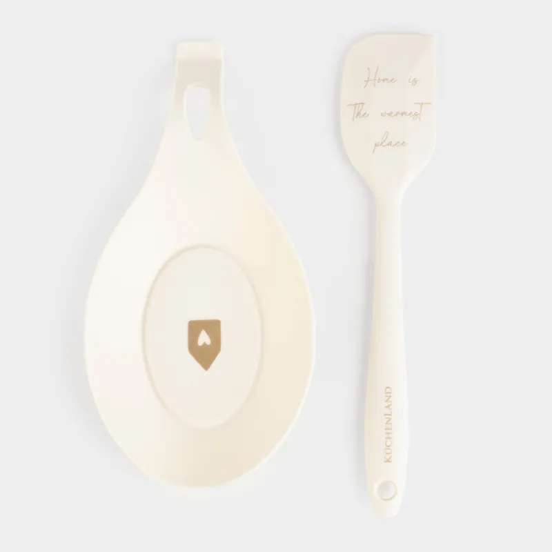 Подставка под ложку, 20 см, с лопаткой, силикон, молочная, Дома, Amour