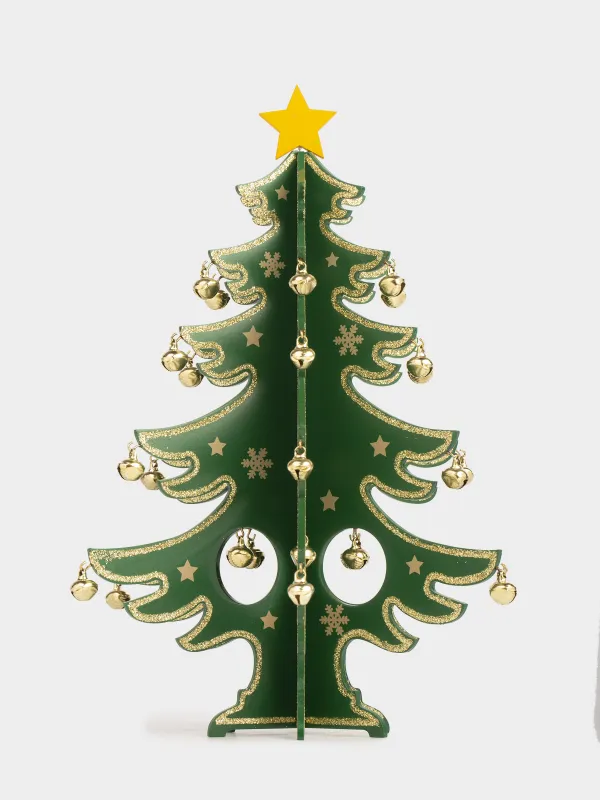 Статуэтка, 29 см, с подвесками, МДФ, зеленая, Елка с золотистыми шарами, Christmas style, image-1