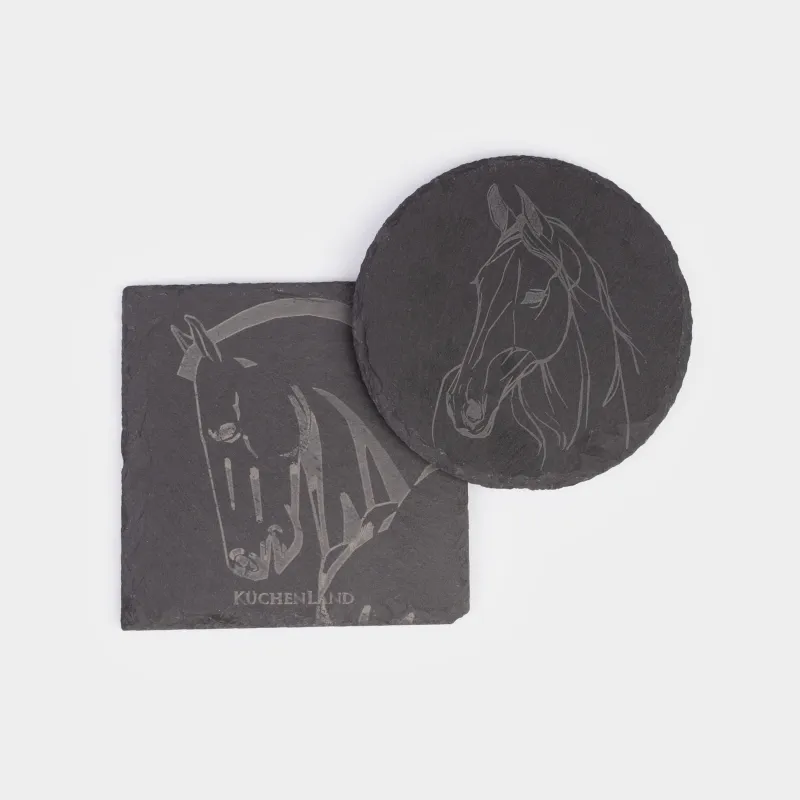 Набор подставок под кружку, 10 см, 2 шт, квадратный/круглый, сланец, Конь, Slate