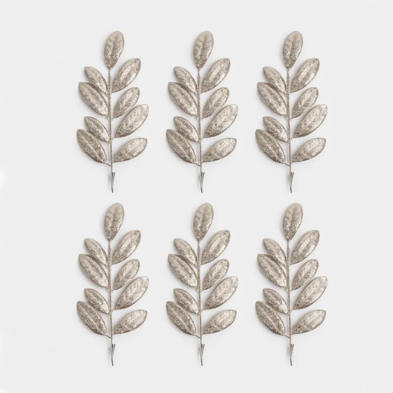 Сәндік бұтақ, 30 см, 6 дана, қыстырғышта, пластик/металл, шампан, Жапырақтар, Broadleaf decor