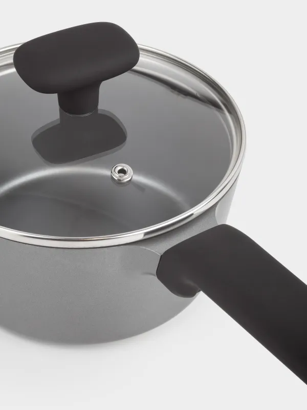 Бақыраш, 16см, 1,5 л, қақпағы бар, жабыны бар, алюминий, сұр-қара, Mintali, image-4