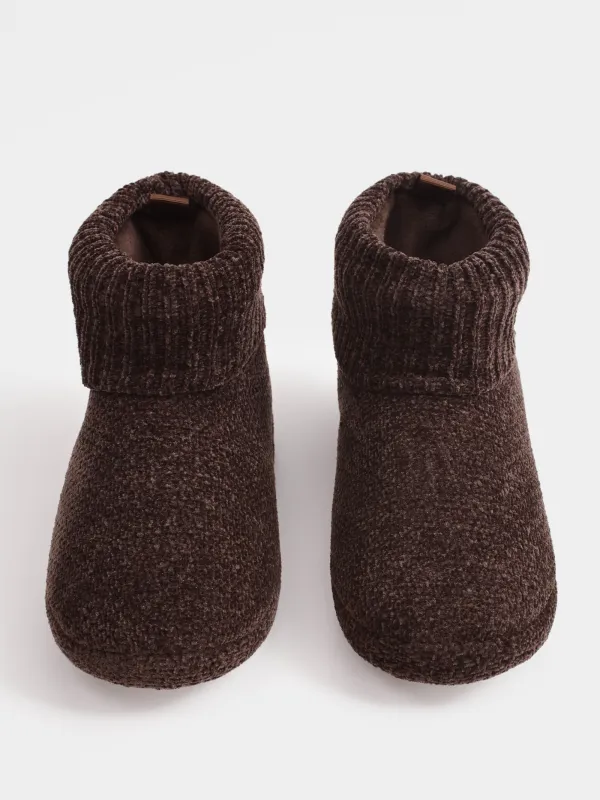 Әйелдер тәпішкелері, үйге арналған, өлшемі 38-39, биік, шенил/барқыт, қоңыр, Knitted, image-2