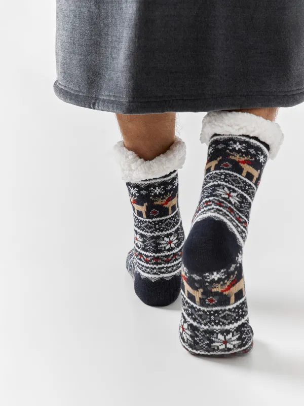 Ерлер шұлықтары, үйге арналған, өлшемі 39-42, акрил/полиэстер/шерпа, көк, Қысқы өрнек, Hot winter, image-4