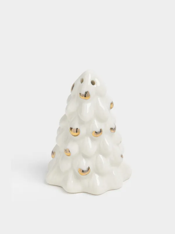 Емкость для соли или перца, 8 см, фарфор P, молочно-золотистая, Ель, Snow sparks, image-0