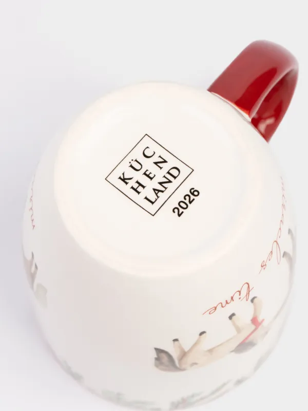 Саптыаяқ, 330 мл, керамика, ақ және қою қызыл, Жылқылар сүйіп жатыр, Horse christmas, image-3