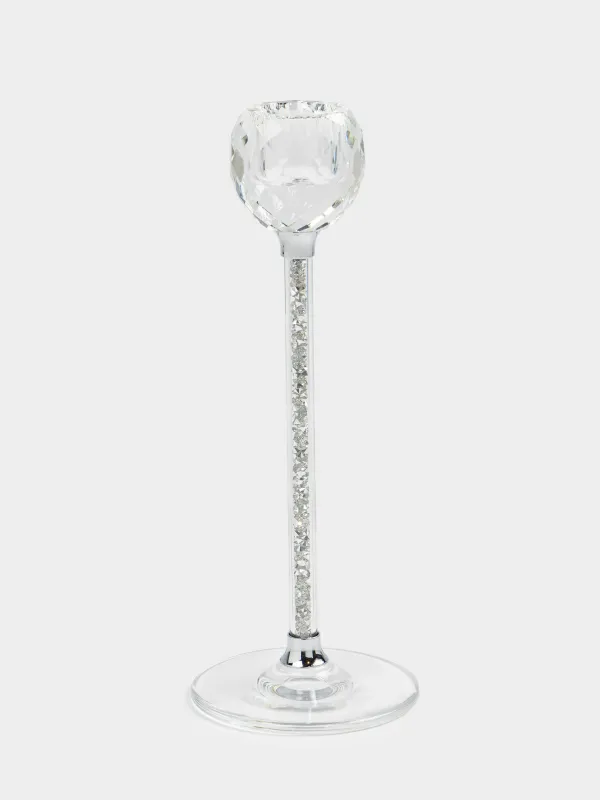 Шам ұстағыш, 21 см, жіңішке шамға арналған, аяқты, шыны/страздар, Diamond, image-0