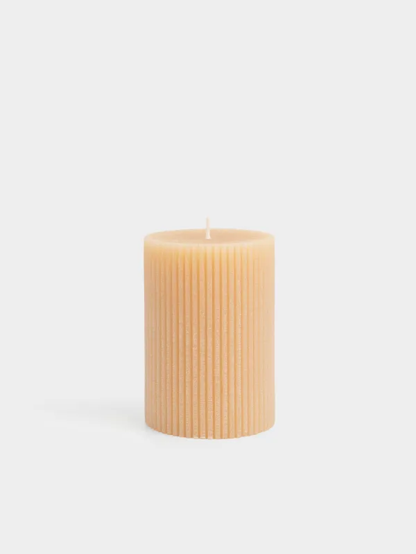 Свеча, 7х10 см, цилиндрическая, бежевая, Ribbed candle, image-0
