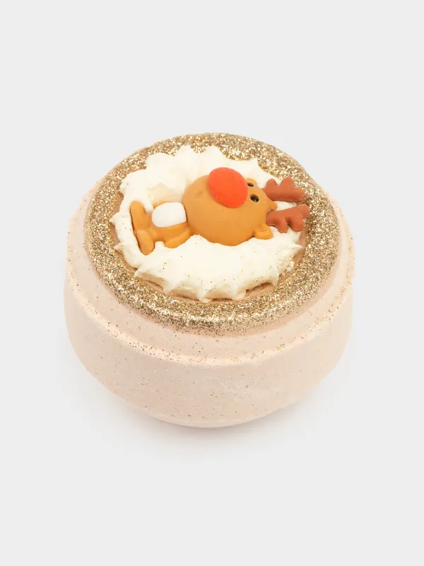 Бомбочка для ванны, 130 гр, с игрушкой, бежевая, Молочный шоколад, Олень, Winter deer, image-1