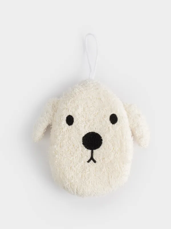 Мочалка для мытья тела, 11х13 см, детская, полиэстер/поролон, белая, Собака, Dog, image-0