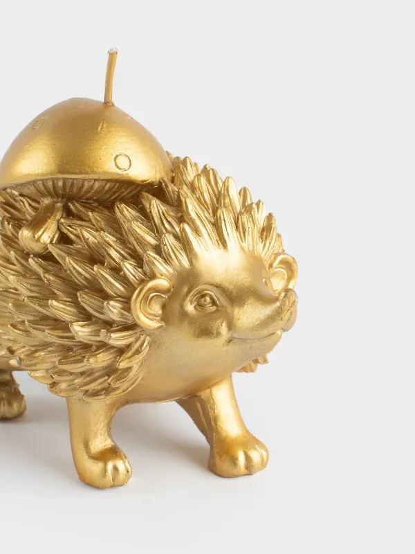 Свеча, 11x9 см, золотистая, Ежик с грибом, Golden glow, image-2