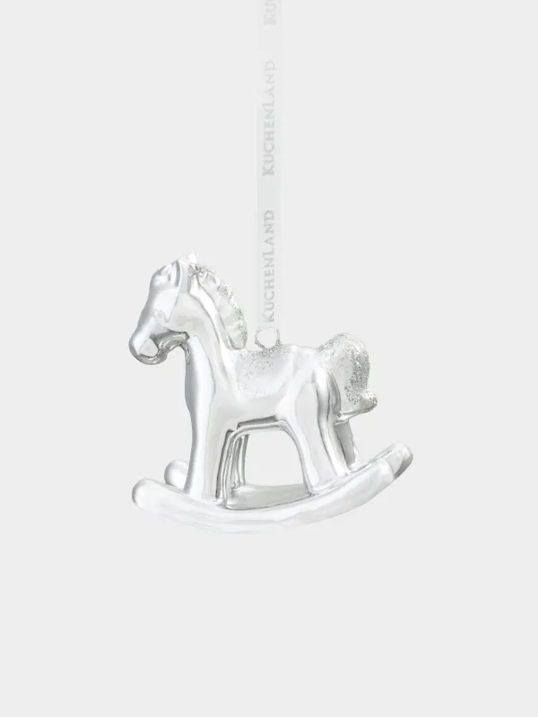 Игрушка елочная, 8 см, фарфор P, серебристая, Лошадка-качалка, Figure horse, image-0